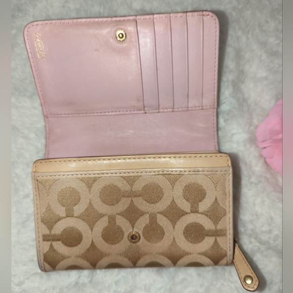 Coach Tan Wallet Vintage Op Art CC Jacquard Signature Flap Wallet And Dusty - Picture 7 of 8
